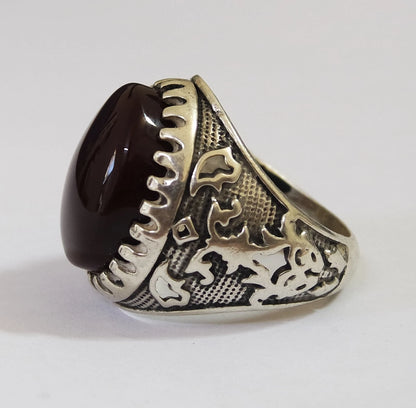 Natural Yemeni Black and White Banded Agate Mens Ring | 925 Sterling Silver جزع بقراني (Copy)