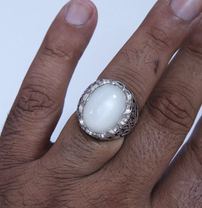 Natural Yemeni Moonstone 925 Sterling Silver Men's Ring Handcrafted Sizes 5-16