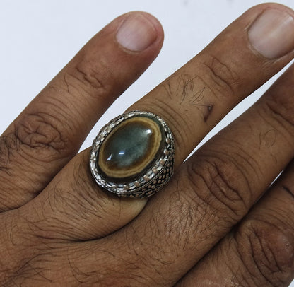 925 Sterling Silver Mens Ring Natural Yemeni Bovine Eye Agate Jaza jewelry